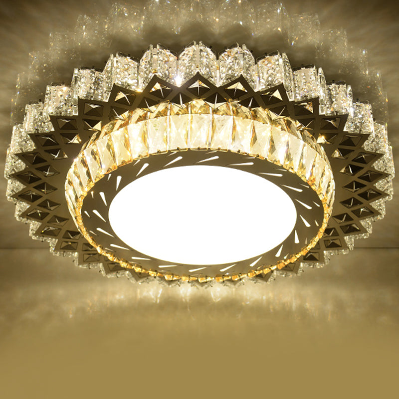 Circular Flush Light Artistic K9 Crystal Dining Room LED Flush Ceiling Light Fixture in Stainless-Steel Stainless-Steel C Clearhalo 'Ceiling Lights' 'Close To Ceiling Lights' 'Close to ceiling' 'Flush mount' Lighting' 2172838