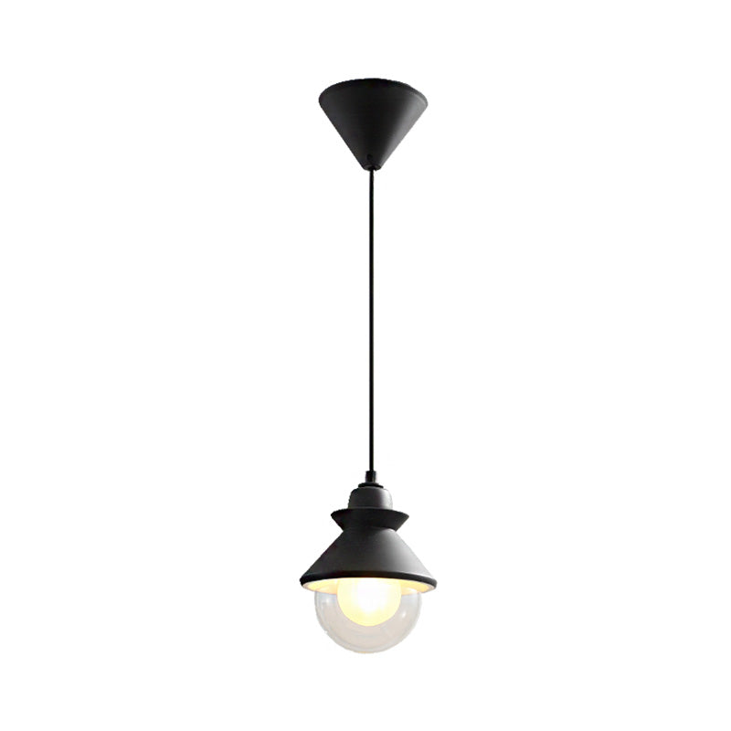 Black/Pink Conical Hanging Ceiling Light Macaron Style 1 Bulb Metal Pendant Lamp with Double Glass Shade Clearhalo 'Ceiling Lights' 'Pendant Lights' 'Pendants' Lighting' 217414