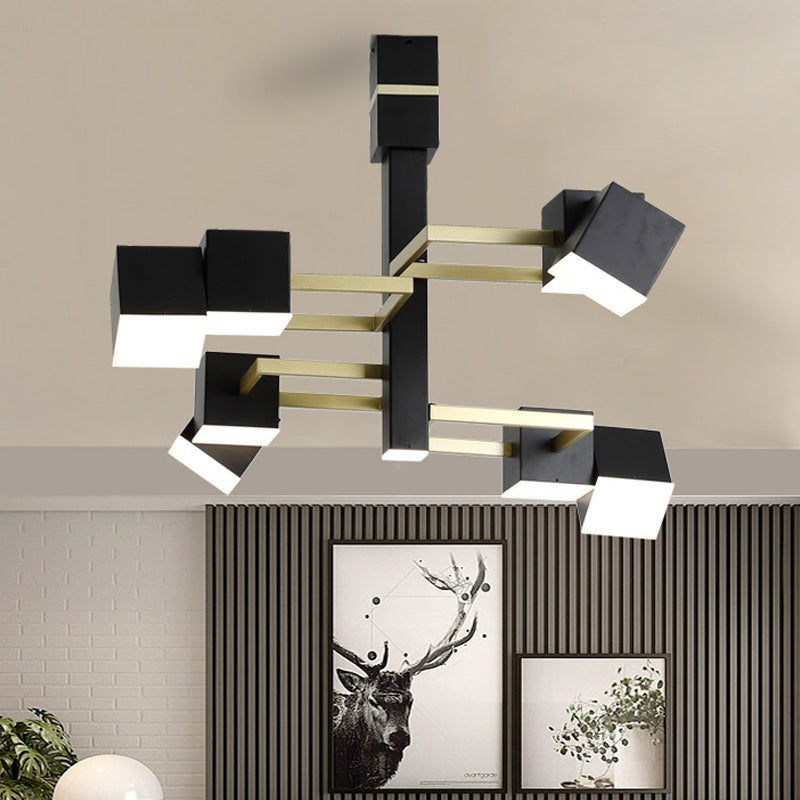 Tiered Pendant Chandelier Retro Metal Black 8 Lights Hanging Ceiling Light, 30