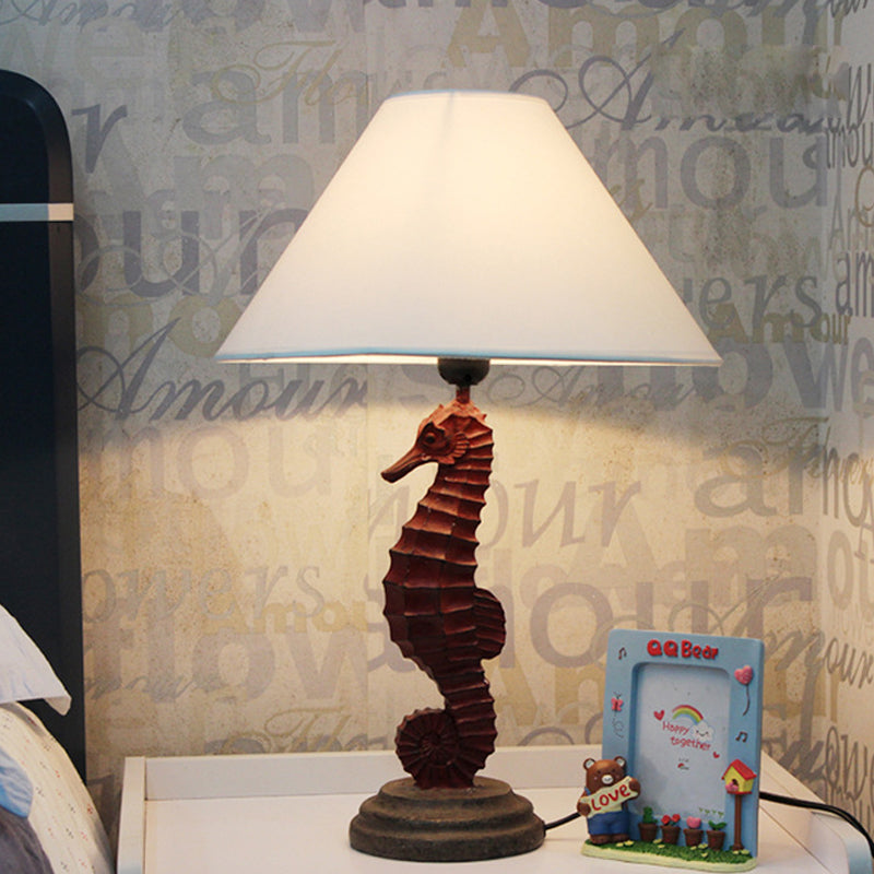 Blue/Red Sea Horse Table Lighting Contemporary Style 1 Light Resin Table Lamp with Cone Fabric Shade Red Clearhalo 'Lamps' 'Table Lamps' Lighting' 217889