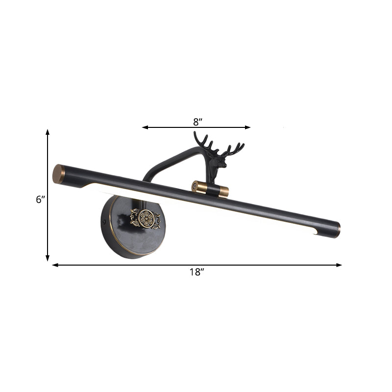 LED Metal Wall Vanity Light Simplicity Black/Antique Brass Linear Bathroom Wall Lighting Ideas with Deer Design, 14