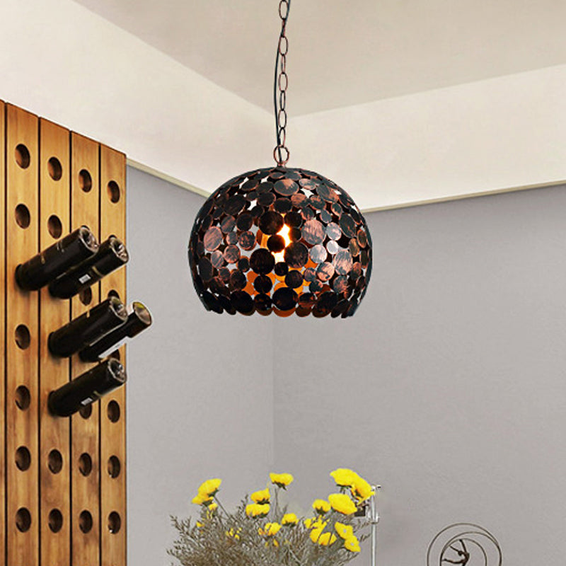 Metal Rust Finish Hanging Pendant Light Spherical 1 Light Industrial Hanging Lamp Kit for Dining Room Clearhalo 'Art Deco Pendants' 'Cast Iron' 'Ceiling Lights' 'Ceramic' 'Crystal' 'Industrial Pendants' 'Industrial' 'Metal' 'Middle Century Pendants' 'Pendant Lights' 'Pendants' 'Tiffany' Lighting' 2181791