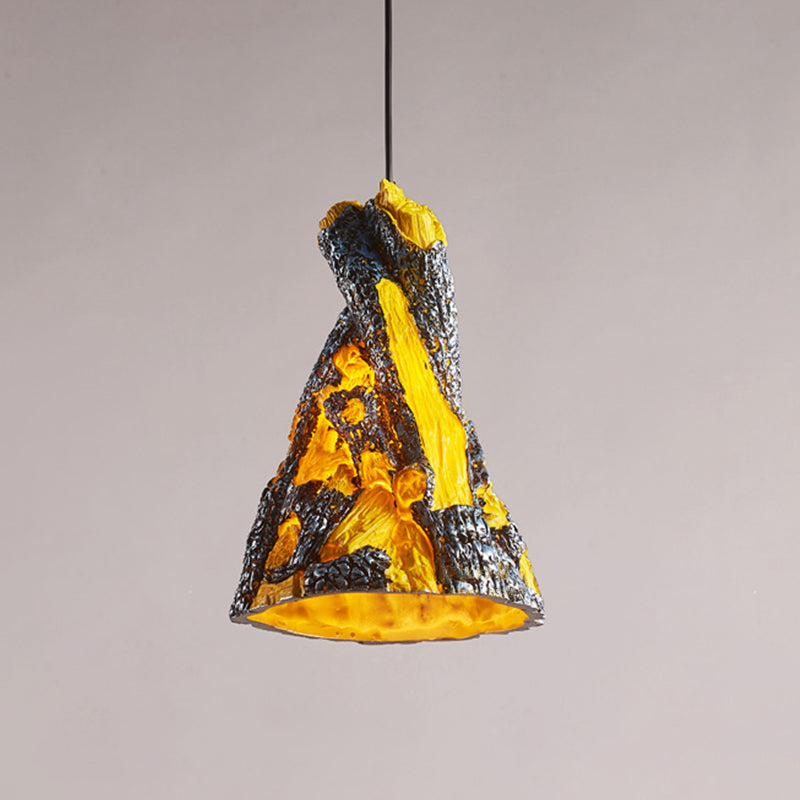 Yellow/Red 1 Light Hanging Pendant Light Warehouse Resin Conic Ceiling Lighting Fixture for Restaurant Clearhalo 'Ceiling Lights' 'Pendant Lights' 'Pendants' Lighting' 2181853