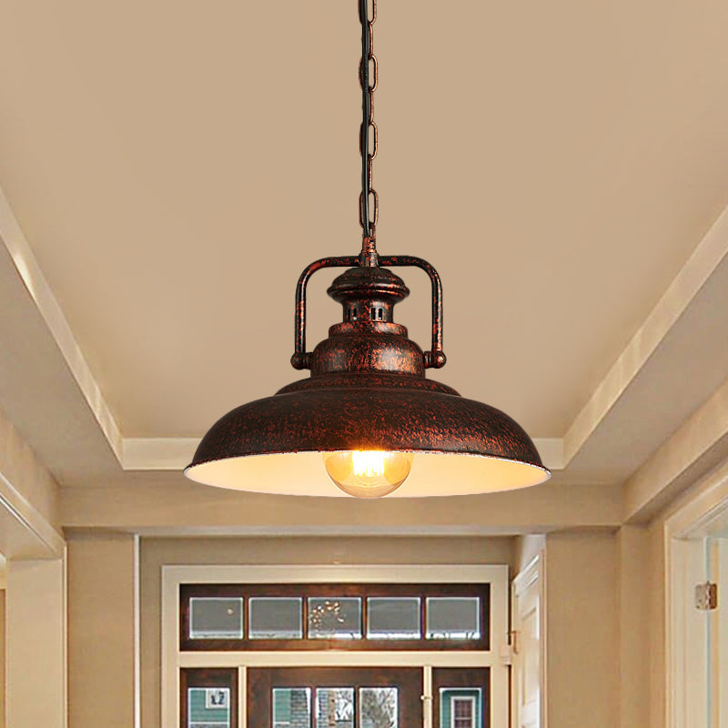 Black/Rust Barn Hanging Ceiling Light Farm Style Metallic 1 Head Living Room Down Lighting with Swivel Joint Rust Clearhalo 'Art Deco Pendants' 'Black' 'Cast Iron' 'Ceiling Lights' 'Ceramic' 'Crystal' 'Industrial Pendants' 'Industrial' 'Metal' 'Middle Century Pendants' 'Pendant Lights' 'Pendants' 'Rustic Pendants' 'Tiffany' Lighting' 2181946