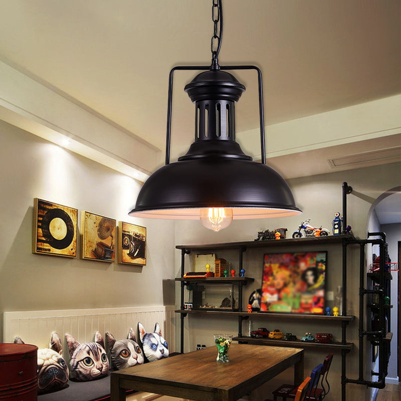 Iron Black Ceiling Pendant Bowl Shade 1-Head Industrial Style Hanging Lighting for Dining Room, 12.5