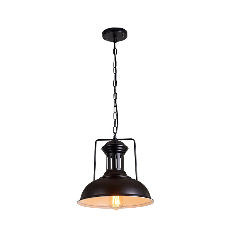 Iron Black Ceiling Pendant Bowl Shade 1-Head Industrial Style Hanging Lighting for Dining Room, 12.5