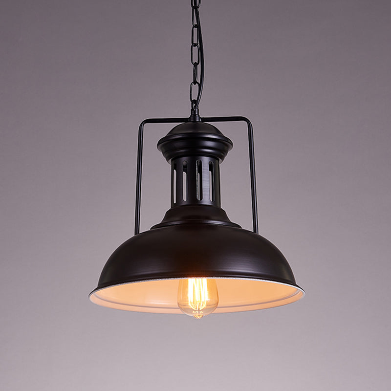 Iron Black Ceiling Pendant Bowl Shade 1-Head Industrial Style Hanging Lighting for Dining Room, 12.5