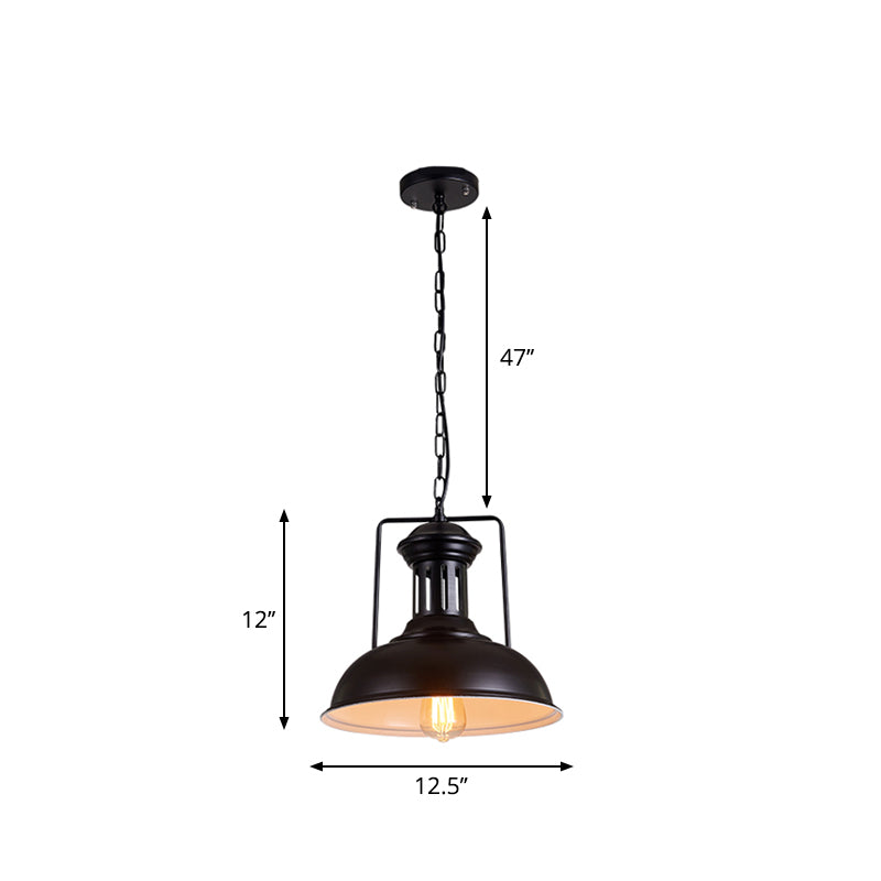 Iron Black Ceiling Pendant Bowl Shade 1-Head Industrial Style Hanging Lighting for Dining Room, 12.5