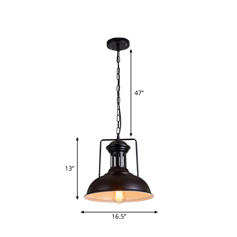 Iron Black Ceiling Pendant Bowl Shade 1-Head Industrial Style Hanging Lighting for Dining Room, 12.5