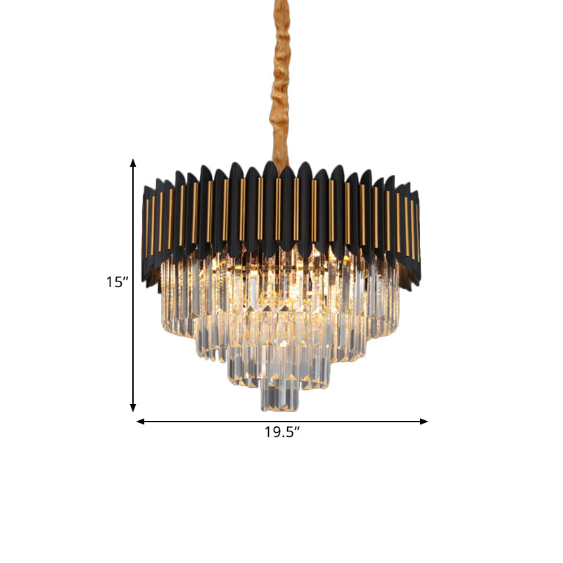 Simplicity 6/12-Bulb Hanging Chandelier Black and Gold Conic Pendant Light Fixture with Clear Crystal Block Shade Clearhalo 'Ceiling Lights' 'Chandeliers' 'Modern Chandeliers' 'Modern' Lighting' 2182113