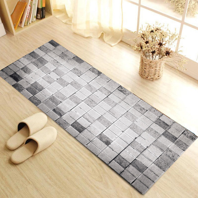 Contemporary Patterned Runner Rug Multi-Colored Synthetics Carpet Machine Washable Non-Slip Stain Resistant Rug for Door Grey 1'4