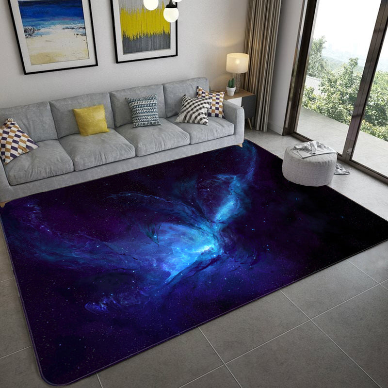 Mystical Galaxy 3D Graphic Rug Blue-Black Polypropylene Rug Anti-Slip Backing Washable Stain Resistant Carpet for Sitting Room Blue-Black Design 1 Clearhalo 'Area Rug' 'Rug' 2183638