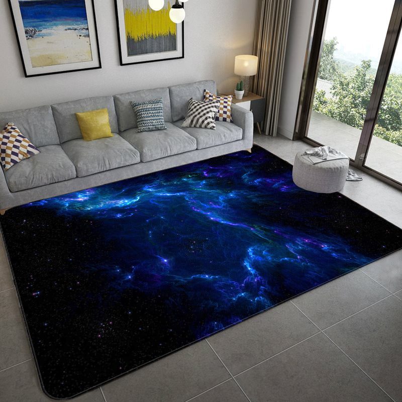 Mystical Galaxy 3D Graphic Rug Blue-Black Polypropylene Rug Anti-Slip Backing Washable Stain Resistant Carpet for Sitting Room Clearhalo 'Area Rug' 'Rug' 2183646