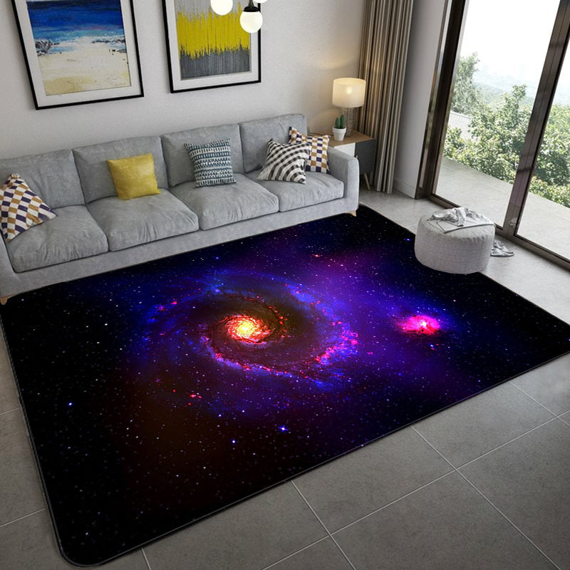 Mystical Galaxy 3D Graphic Rug Blue-Black Polypropylene Rug Anti-Slip Backing Washable Stain Resistant Carpet for Sitting Room Clearhalo 'Area Rug' 'Rug' 2183651