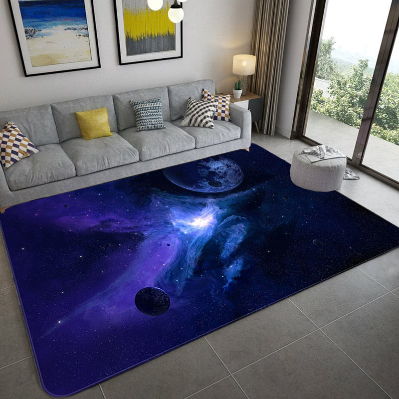Mystical Galaxy 3D Graphic Rug Blue-Black Polypropylene Rug Anti-Slip Backing Washable Stain Resistant Carpet for Sitting Room Clearhalo 'Area Rug' 'Rug' 2183654