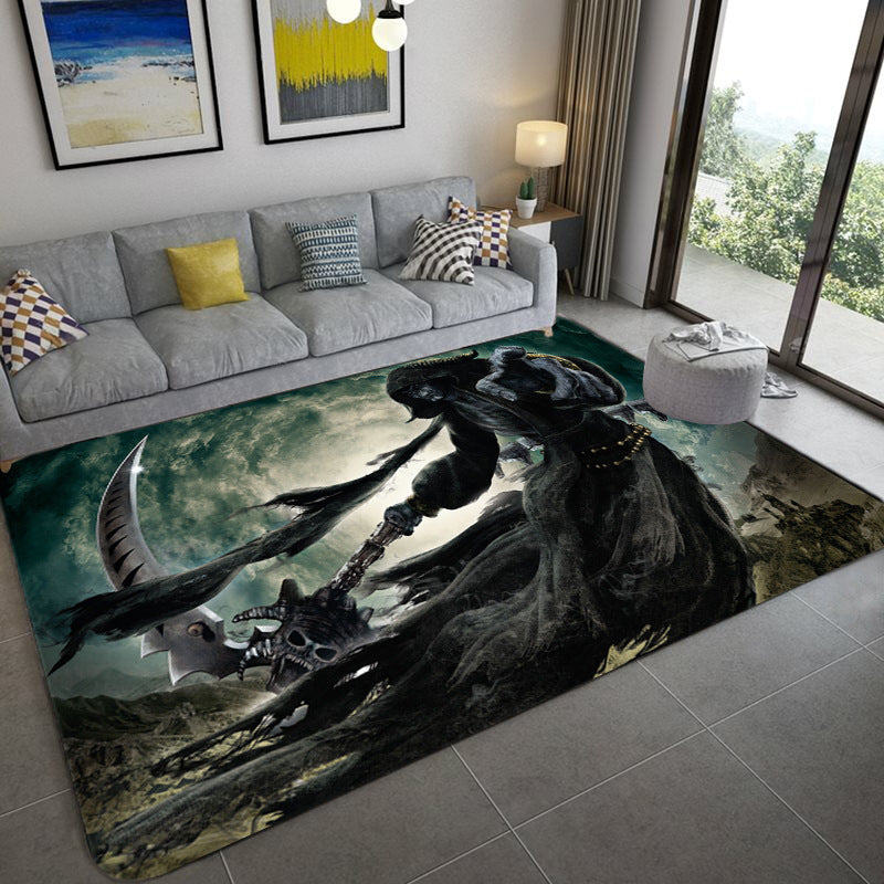 Hip Hop Living Room Rug Black Optical Illusions Skull Carpet Polypropylene Stain Resistant Pet Friendly Anti-Slip Backing Area Rug Clearhalo 'Area Rug' 'Rug' 2183722