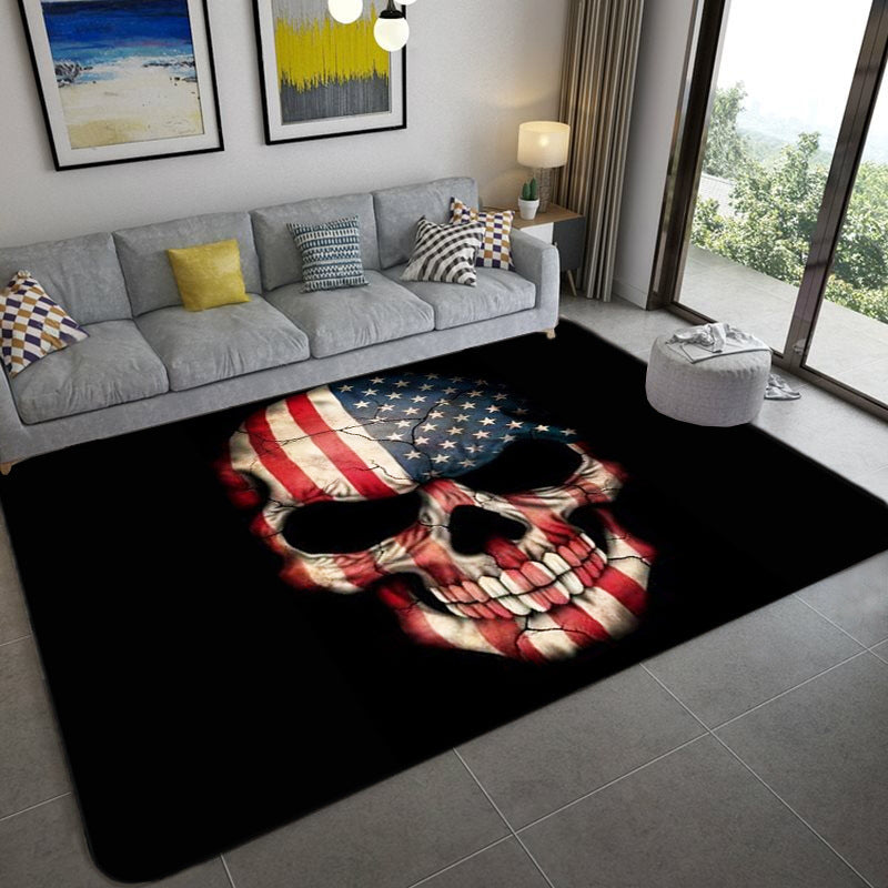 Hip Hop Living Room Rug Black Optical Illusions Skull Carpet Polypropylene Stain Resistant Pet Friendly Anti-Slip Backing Area Rug Clearhalo 'Area Rug' 'Rug' 2183723