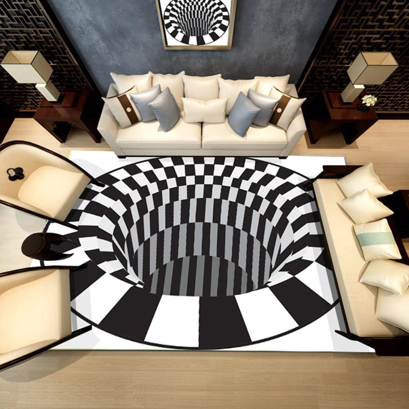 Decorative Black-White Modern Rug Polyester 3D Trick Art Checkered Pattern Rug Stain Resistant Non-Slip Backing Washable Carpet for Home Black-White Design 3 Clearhalo 'Area Rug' 'Rug' 2183846