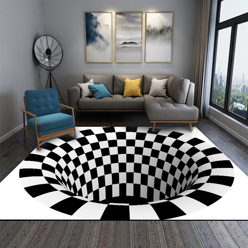 Interesting Novelty Rug Black-White 3D Illusion Checkered Trap Rug Stain Resistant Pet Friendly Non-Slip Backing Rug for Bedroom Black-White Design 2 Clearhalo 'Area Rug' 'Rug' 2183871