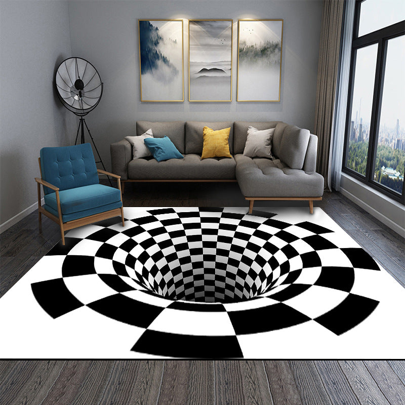 Interesting Novelty Rug Black-White 3D Illusion Checkered Trap Rug Stain Resistant Pet Friendly Non-Slip Backing Rug for Bedroom Clearhalo 'Area Rug' 'Rug' 2183876