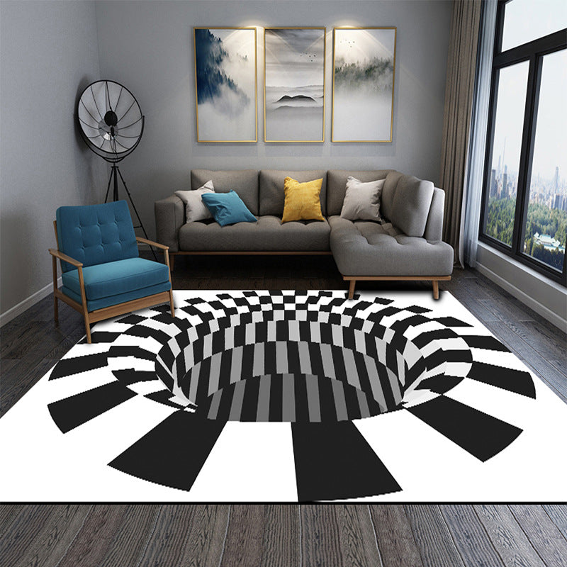 Interesting Novelty Rug Black-White 3D Illusion Checkered Trap Rug Stain Resistant Pet Friendly Non-Slip Backing Rug for Bedroom Clearhalo 'Area Rug' 'Rug' 2183877