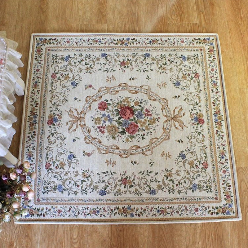 Multicolor Door Rug Retro Peony Carpet Cotton Non-Slip Pet Friendly Washable Indoor Rug Beige Clearhalo 'Area Rug' 'Rugs' 'Shabby Chic' Rug' 2184014