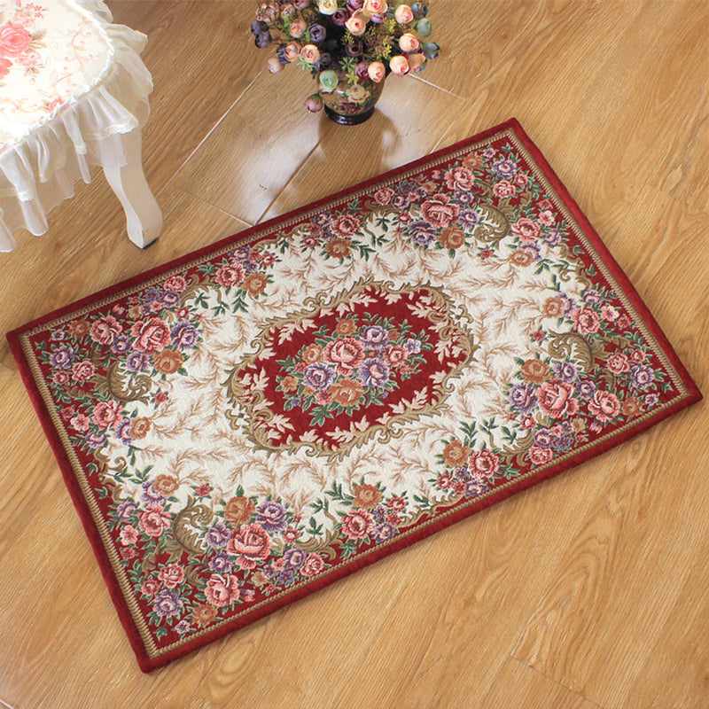 Classy Victoria Area Rug Multi-Color Flower Rug Pet Friendly Washable Anti-Slip Backing Carpet for Door Burgundy 2'7