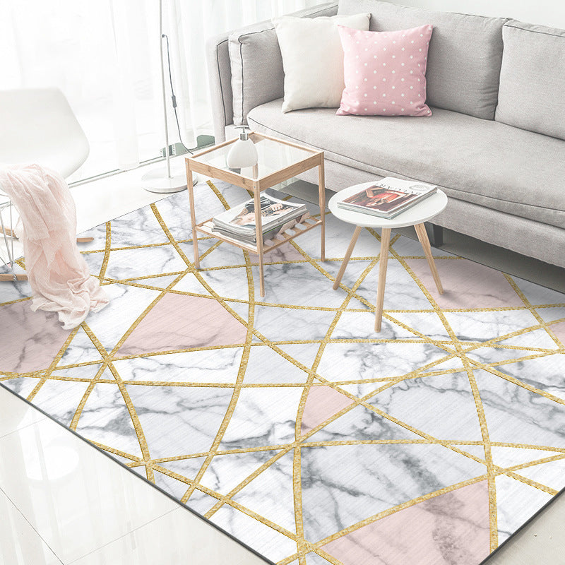 Aesthetics Multi Color Modern Rug Polypropylene Marble with Gold Lines Print Rug Machine Wash Pet Friendly Anti-Slip Rug for Home Clearhalo 'Area Rug' 'Modern' 'Rugs' Rug' 2184513