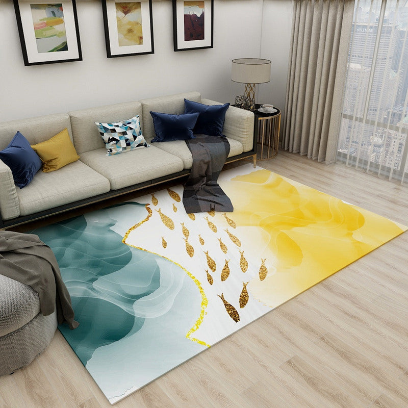 Minimalist Living Room Rug Multicolor Abstract Color Block Carpet Polyester Washable Pet Friendly Anti-Slip Backing Rug Lemon Yellow Clearhalo 'Area Rug' 'Modern' 'Rugs' Rug' 2184554