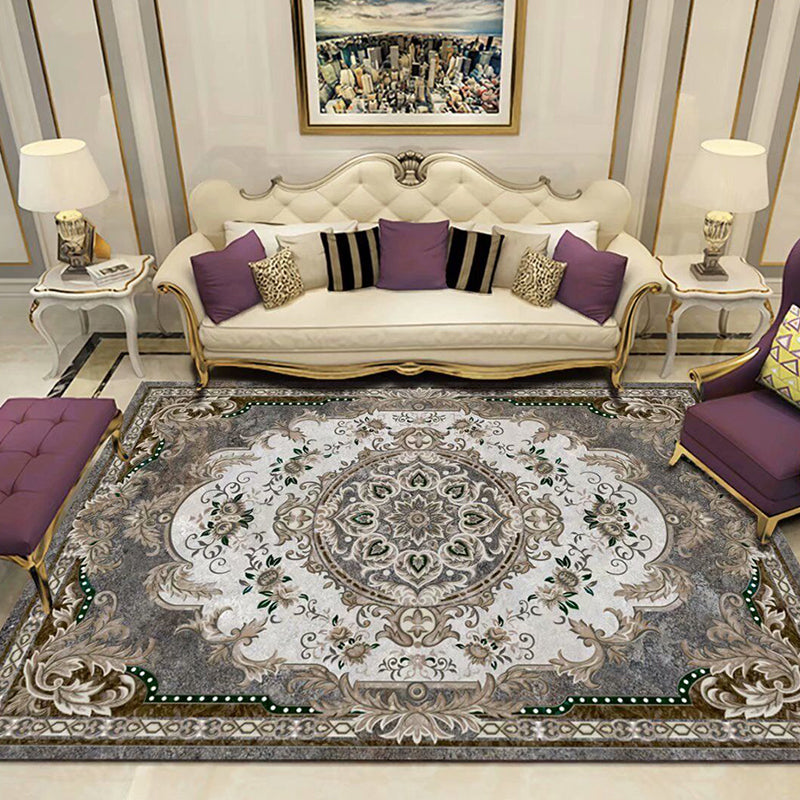 Grandeur Multicolor Victorian Rug Polyester Floral Printed Rug Pet Friendly Washable Anti-Slip Rug for Living Room Grey Clearhalo 'Area Rug' 'Rugs' 'Shabby Chic' Rug' 2184884