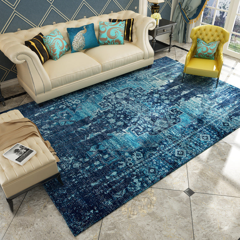 Antique Multi Color Floral Rug Polypropylene Moroccan Area Carpet Pet Friendly Washable Non-Slip Rug for Guest Room Ocean Blue Clearhalo 'Area Rug' 'Moroccan' 'Rugs' Rug' 2185531