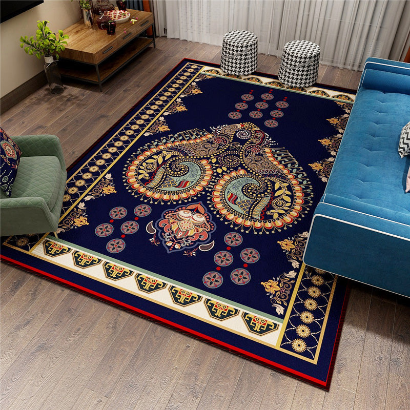 Classy Persian Rug Multi-Color Flower Area Rug Machine Washable Stain Resistant Non-Slip Indoor Rug for Home Dark Denim Blue Clearhalo 'Area Rug' 'Moroccan' 'Rugs' Rug' 2185568