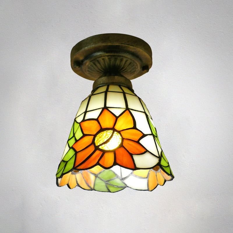 Dome Ceiling Light 1������Bulb Stained Glass Vintage Semi Flush Light Fixture for Corridor Orange 6