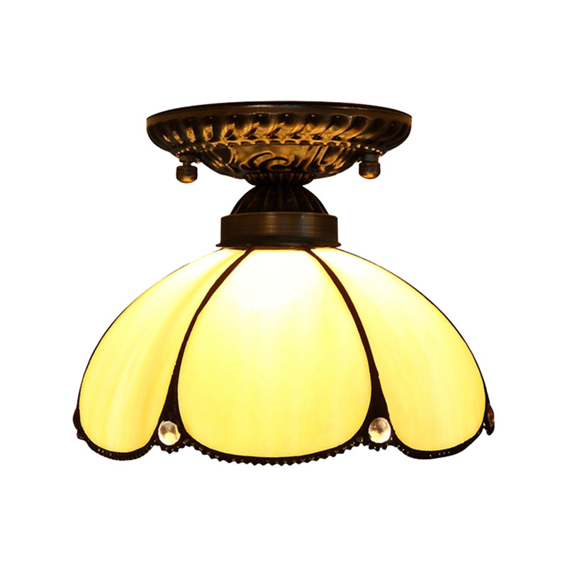 Decorative Dome Shade Semi Flush Mount 1-Light Stained Glass Ceiling Mounted Light Clearhalo 'Ceiling Lights' 'Close To Ceiling Lights' 'Close to ceiling' 'Glass shade' 'Glass' 'Semi-flushmount' 'Tiffany close to ceiling' 'Tiffany' Lighting' 2186453