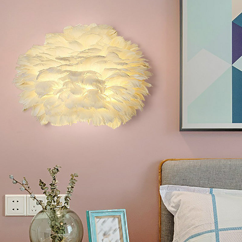 Blossoming Flower Feather Wall Lighting Nordic Style 1 Bulb White Sconce Light for Girls Bedroom Clearhalo 'Modern wall lights' 'Modern' 'Wall Lamps & Sconces' 'Wall Lights' Lighting' 2186728