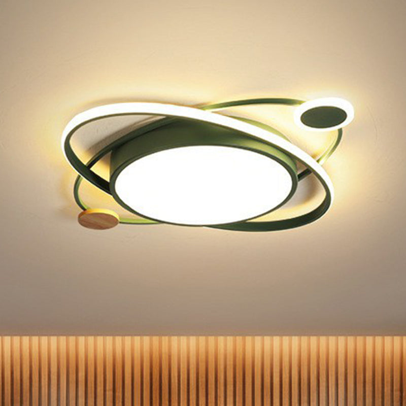 Macaron Orbit Shaped LED Flush Mount Lighting Metallic Kids Bedroom Flush Mount Ceiling Light Green Clearhalo 'Ceiling Lights' 'Close To Ceiling Lights' 'Close to ceiling' 'Flush mount' Lighting' 2186802