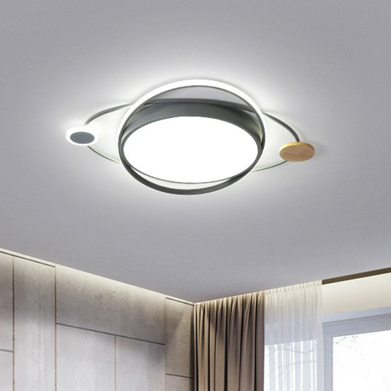 Macaron Orbit Shaped LED Flush Mount Lighting Metallic Kids Bedroom Flush Mount Ceiling Light Grey Clearhalo 'Ceiling Lights' 'Close To Ceiling Lights' 'Close to ceiling' 'Flush mount' Lighting' 2186807