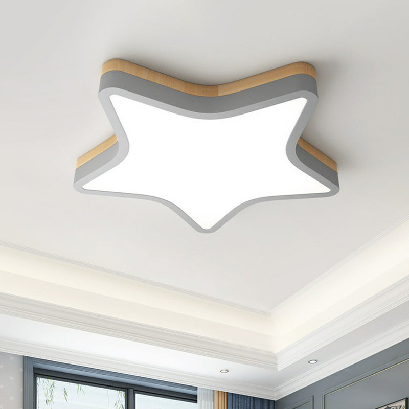 Nordic Star Shaped Flush Ceiling Light Wooden Kids Bedroom LED Flush Mount Lighting Fixture Grey Clearhalo 'Ceiling Lights' 'Close To Ceiling Lights' 'Close to ceiling' 'Flush mount' Lighting' 2186849