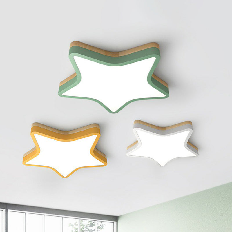 Nordic Star Shaped Flush Ceiling Light Wooden Kids Bedroom LED Flush Mount Lighting Fixture Clearhalo 'Ceiling Lights' 'Close To Ceiling Lights' 'Close to ceiling' 'Flush mount' Lighting' 2186850