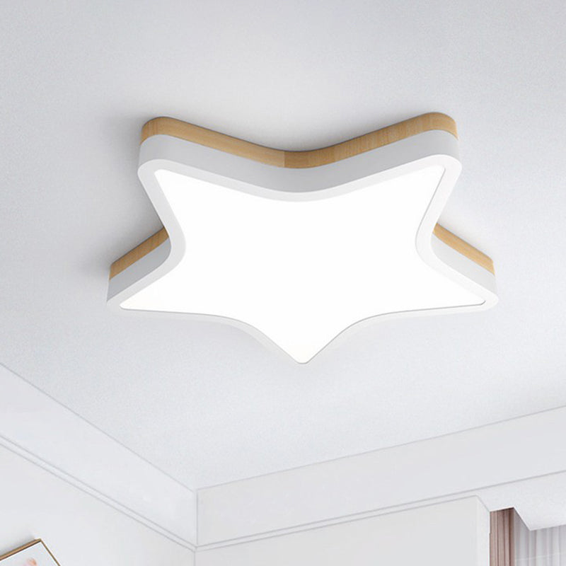 Nordic Star Shaped Flush Ceiling Light Wooden Kids Bedroom LED Flush Mount Lighting Fixture White Clearhalo 'Ceiling Lights' 'Close To Ceiling Lights' 'Close to ceiling' 'Flush mount' Lighting' 2186852