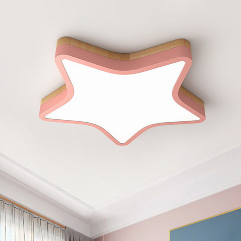 Nordic Star Shaped Flush Ceiling Light Wooden Kids Bedroom LED Flush Mount Lighting Fixture Pink Clearhalo 'Ceiling Lights' 'Close To Ceiling Lights' 'Close to ceiling' 'Flush mount' Lighting' 2186856