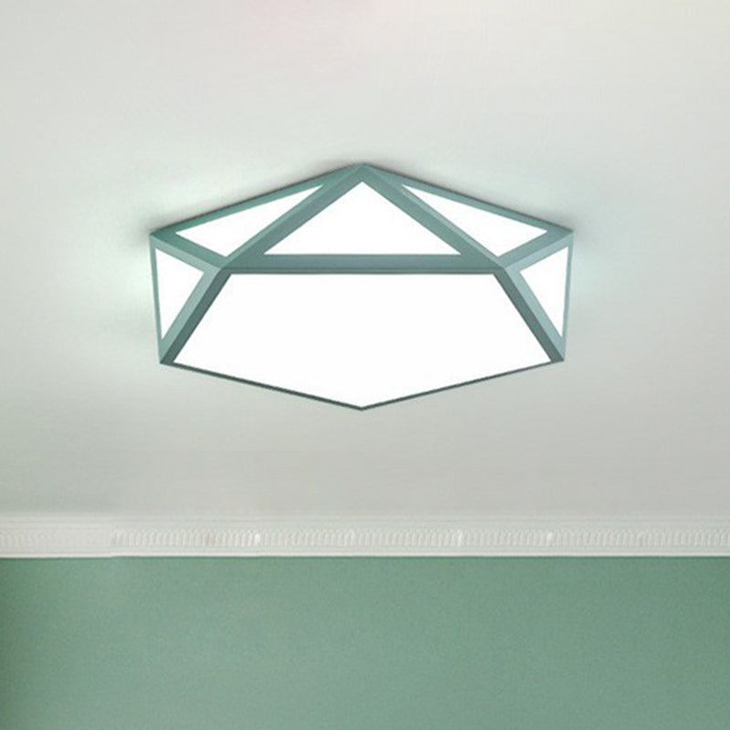 Nordic Faceted Pentagon Flush Mount Lighting Acrylic Bedroom LED Flush Mount Fixture Green Clearhalo 'Ceiling Lights' 'Close To Ceiling Lights' 'Close to ceiling' 'Flush mount' Lighting' 2186905