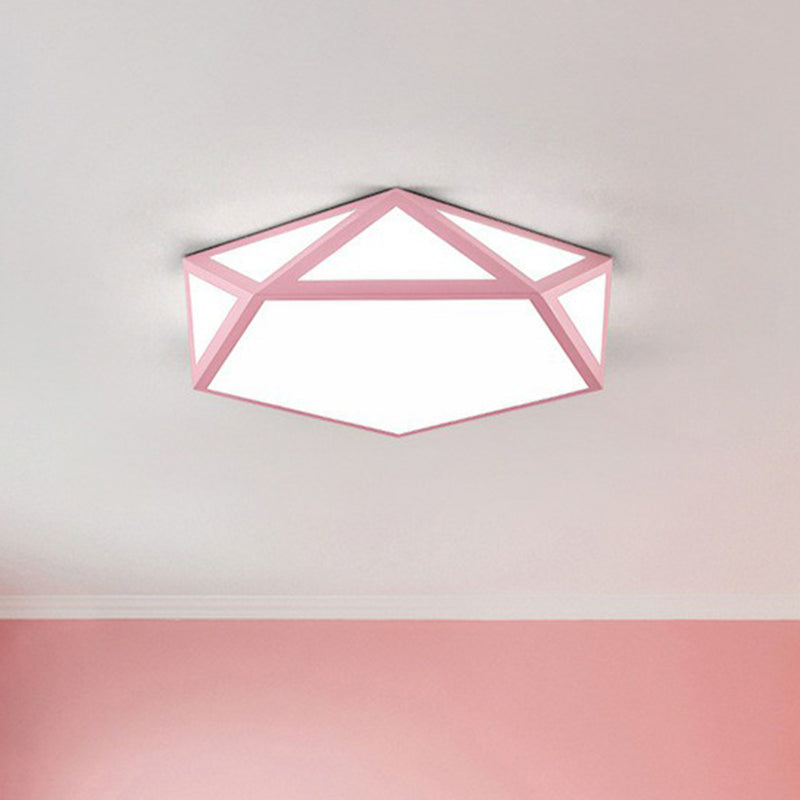 Nordic Faceted Pentagon Flush Mount Lighting Acrylic Bedroom LED Flush Mount Fixture Pink Clearhalo 'Ceiling Lights' 'Close To Ceiling Lights' 'Close to ceiling' 'Flush mount' Lighting' 2186908