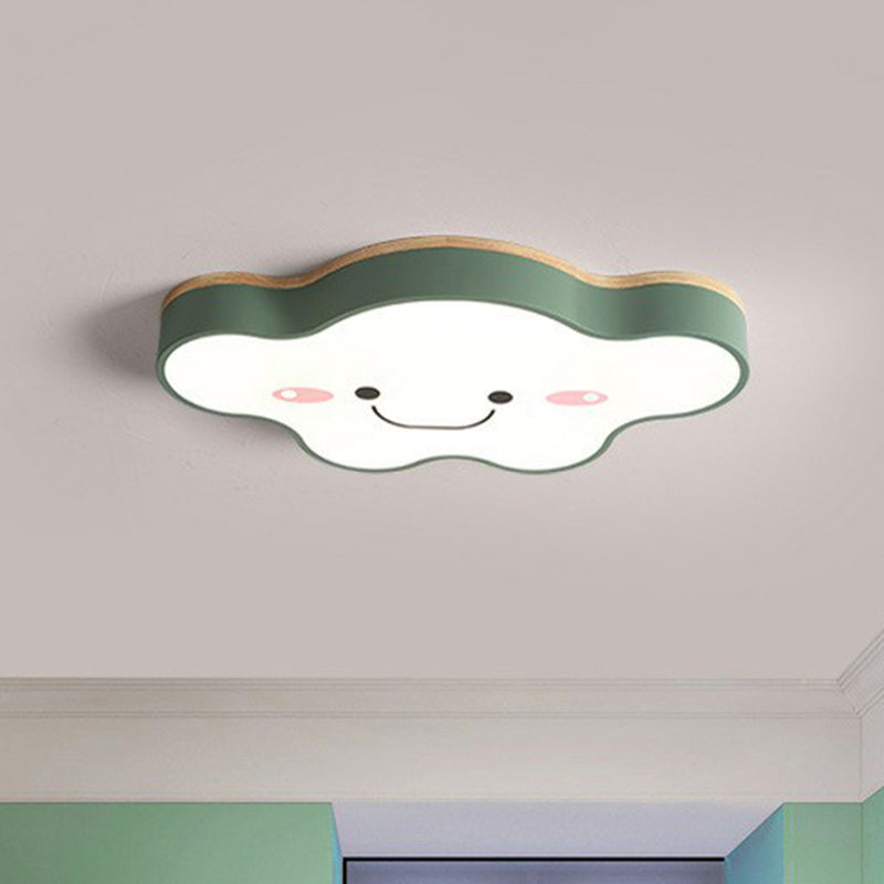 Cartoon Smiling Cloud LED Flush Mount Lighting Acrylic Kids Bedroom Flush Mount Ceiling Light Green Clearhalo 'Ceiling Lights' 'Close To Ceiling Lights' 'Close to ceiling' 'Flush mount' Lighting' 2186984