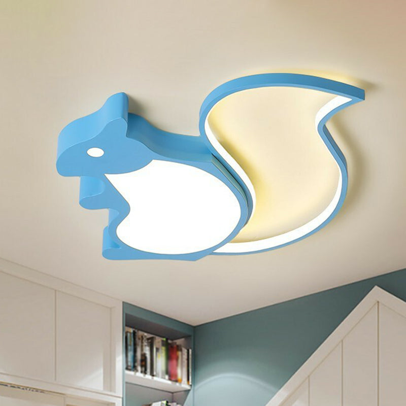 Squirrel Shaped Flush Light Kids Metallic Blue LED Flush Ceiling Light Fixture for Bedroom Clearhalo 'Ceiling Lights' 'Close To Ceiling Lights' 'Close to ceiling' 'Flush mount' Lighting' 2187032