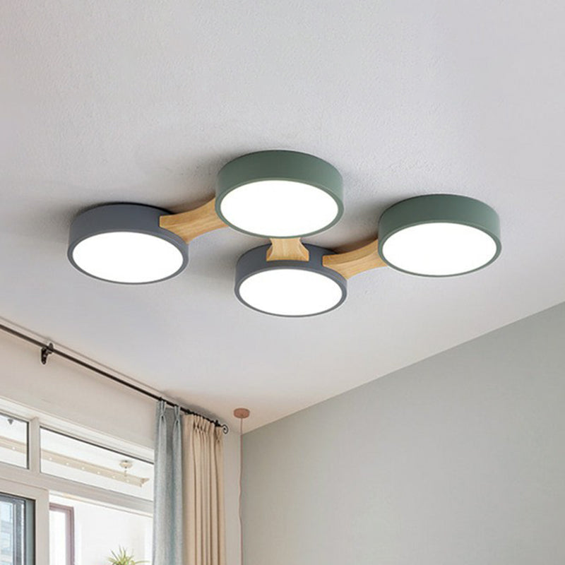 Minimalist Round LED Flush Mount Metallic Living Room Flushmount Ceiling Light in Gray-Green 4 Gray-Green Clearhalo 'Ceiling Lights' 'Close To Ceiling Lights' 'Close to ceiling' 'Flush mount' Lighting' 2187048