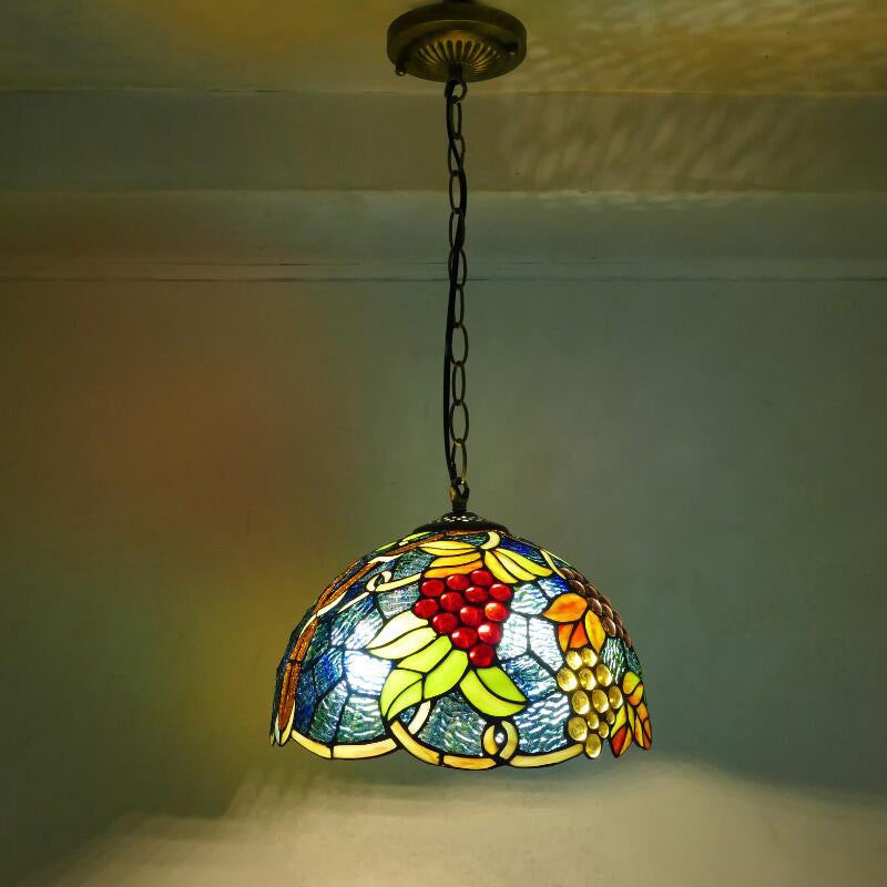 1 Head Suspension Light Decorative Dome Shade Grape Stained Glass Pendant Light Fixture Blue Clearhalo 'Ceiling Lights' 'Pendant Lights' 'Tiffany Pendants' 'Tiffany' Lighting' 2187114_9a2710c6-3ff0-444d-bd39-4c456d05153f