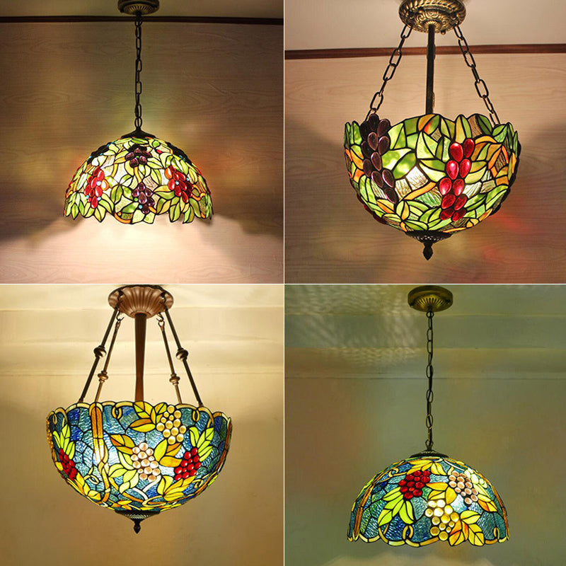 1 Head Suspension Light Decorative Dome Shade Grape Stained Glass Pendant Light Fixture Clearhalo 'Ceiling Lights' 'Pendant Lights' 'Tiffany Pendants' 'Tiffany' Lighting' 2187115_a4b29d7d-8b81-4914-a411-601321d197aa