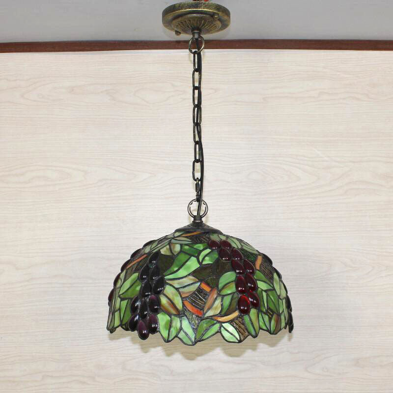 1 Head Suspension Light Decorative Dome Shade Grape Stained Glass Pendant Light Fixture Clearhalo 'Ceiling Lights' 'Pendant Lights' 'Tiffany Pendants' 'Tiffany' Lighting' 2187118