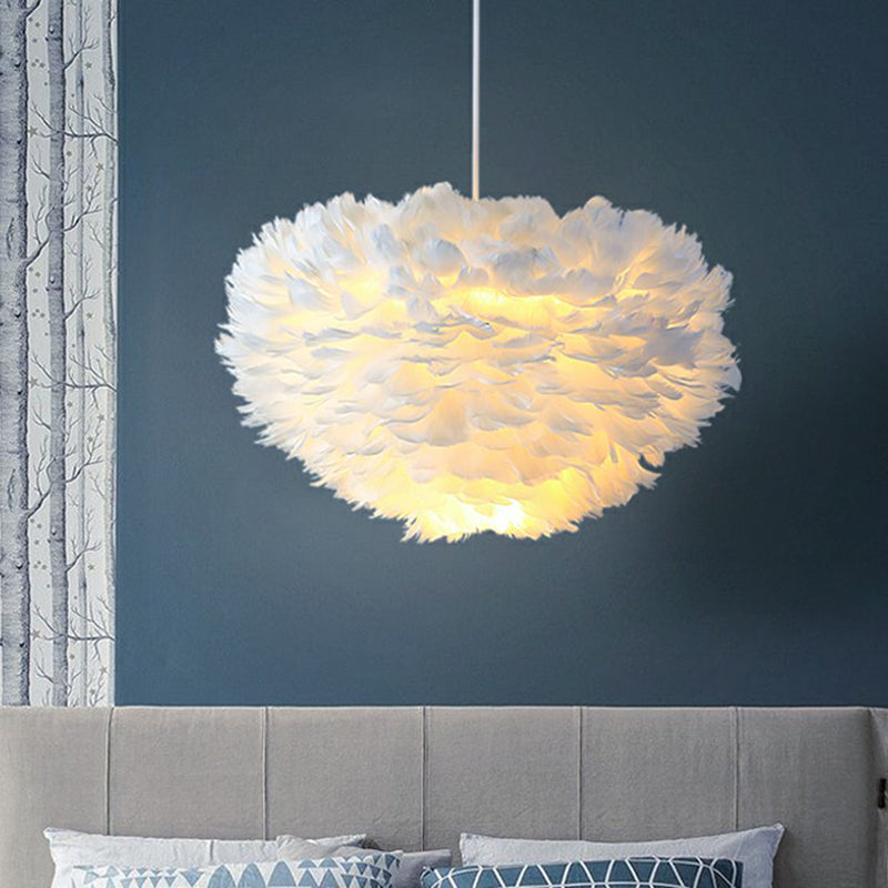 Hemisphere Shaped Girls Bedroom Ceiling Lighting Feather Minimalistic Chandelier Light Fixture Clearhalo 'Ceiling Lights' 'Chandeliers' 'Modern Chandeliers' 'Modern' Lighting' 2187441